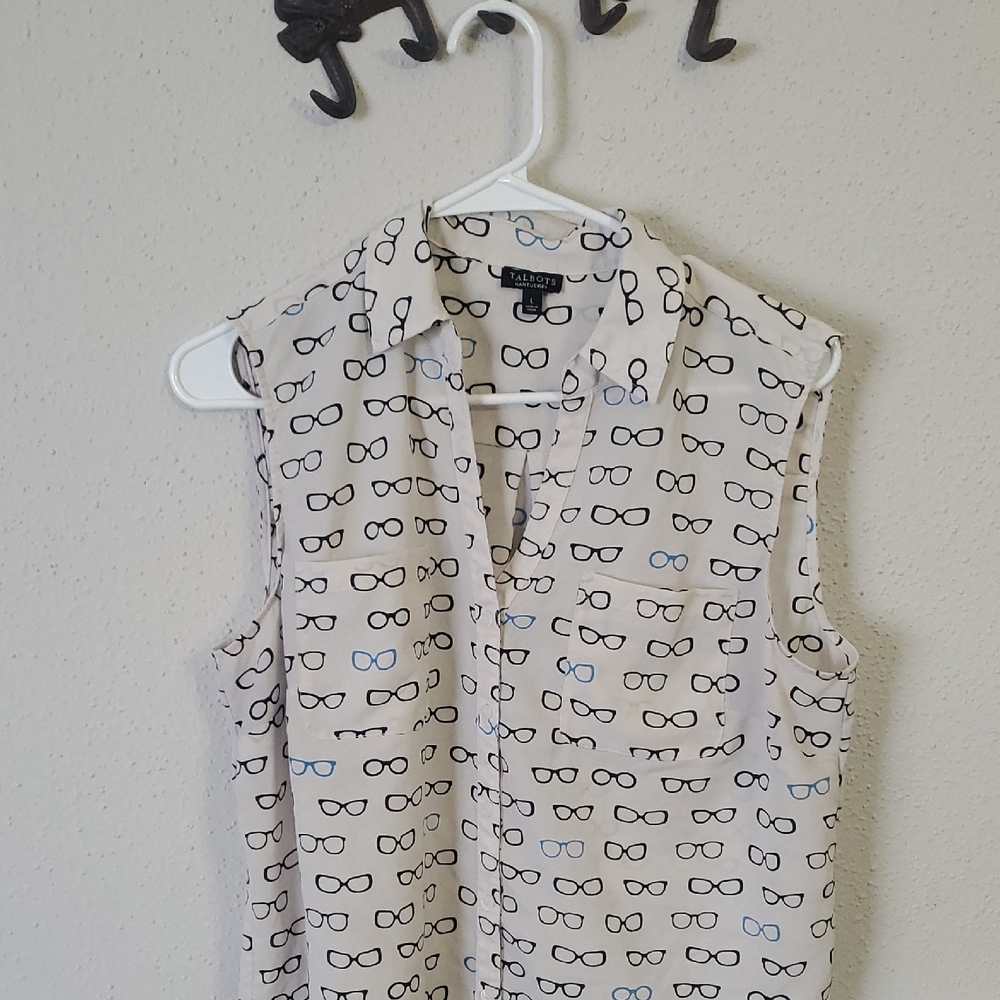 Glasses Print Sleeveless Blouse